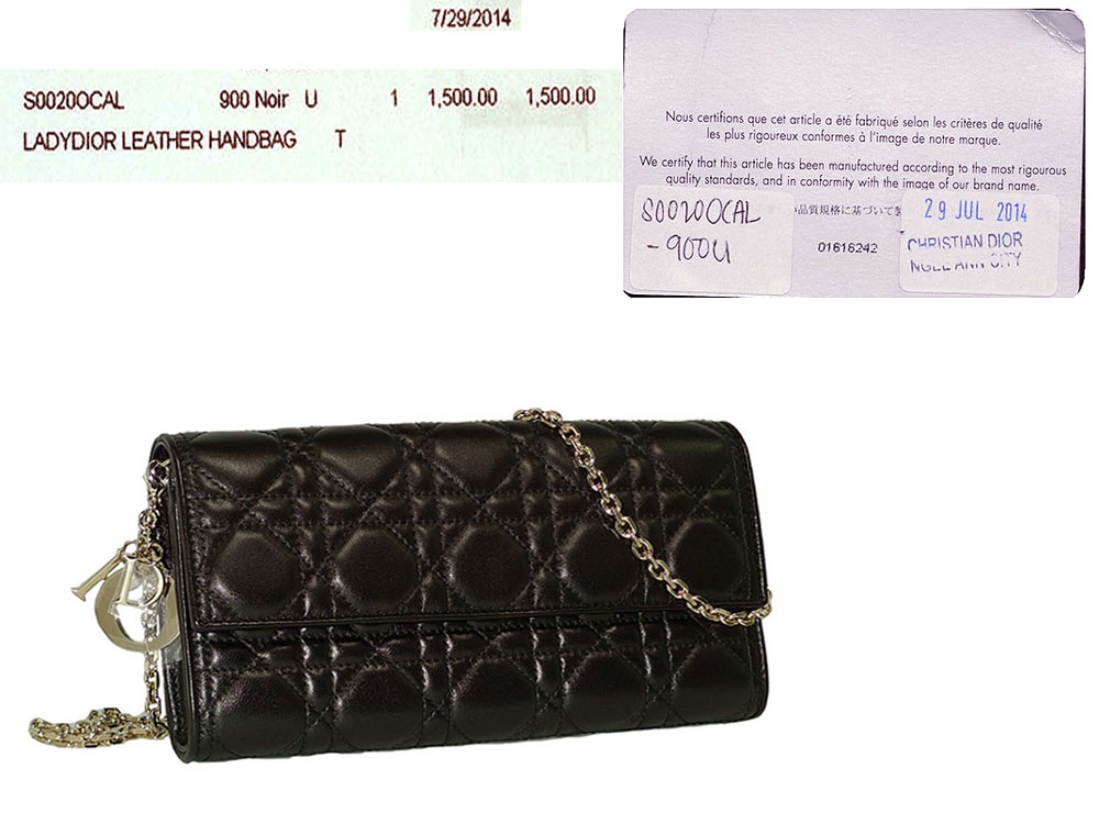 Dior Black Lambskin Cannage Wallet On Chain/ Clutch in Gold Hardware-0