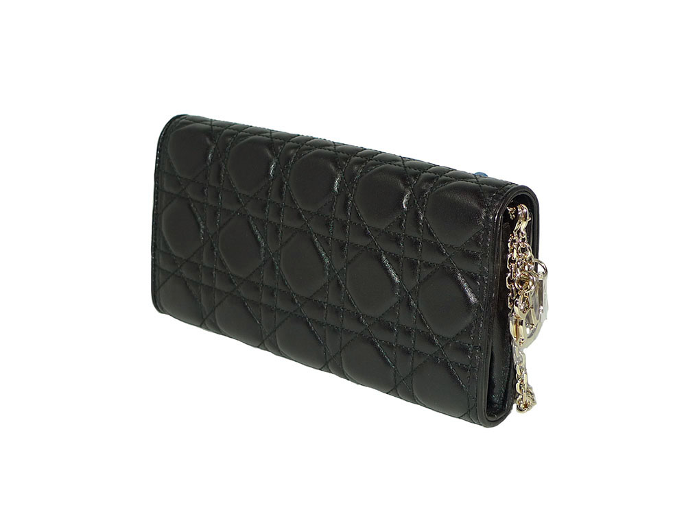 Dior Black Lambskin Cannage Wallet On Chain/ Clutch in Gold Hardware-32361