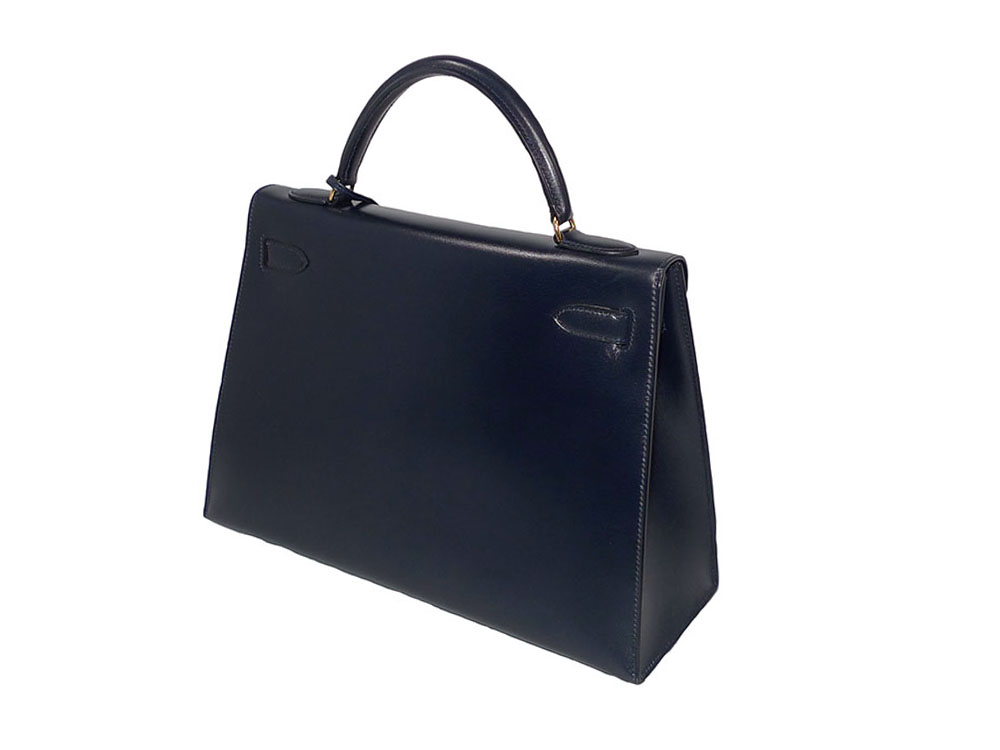 Hermes Vintage Kelly 32 R Stamp Indigo Blue Box Calf Leather in Gold Hardware-33581