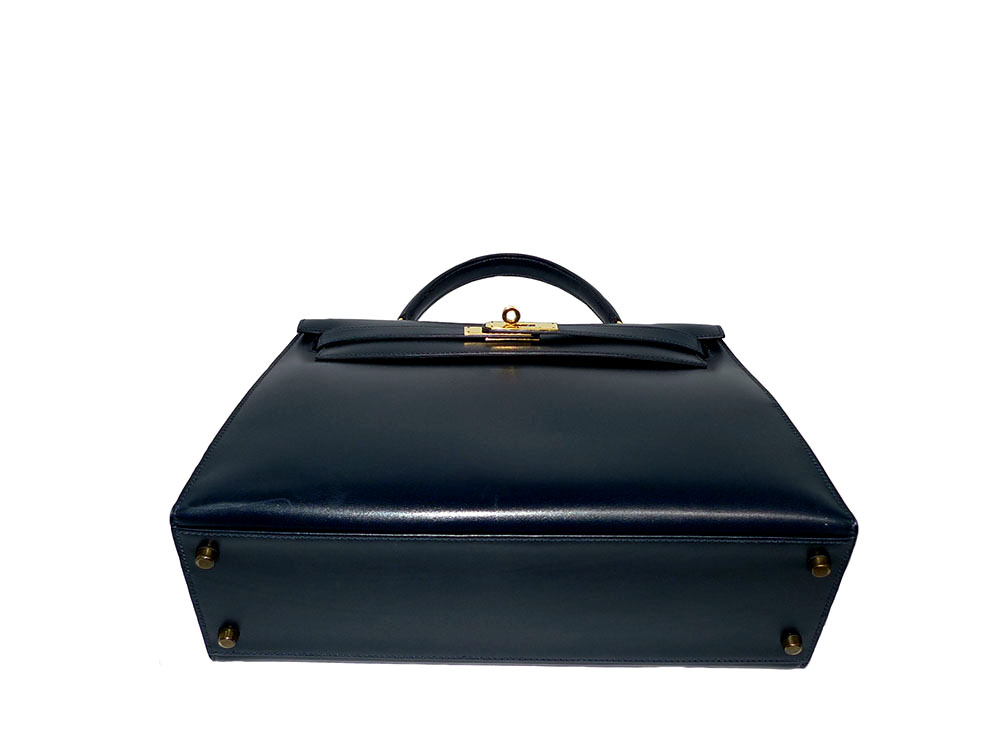 Hermes Vintage Kelly 32 R Stamp Indigo Blue Box Calf Leather in Gold Hardware-33584