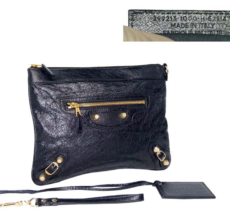 Balenciaga 299213 Black Giant 12 Wrist Pouch / Clutch/ Ipad Holder Gold Hardware-0