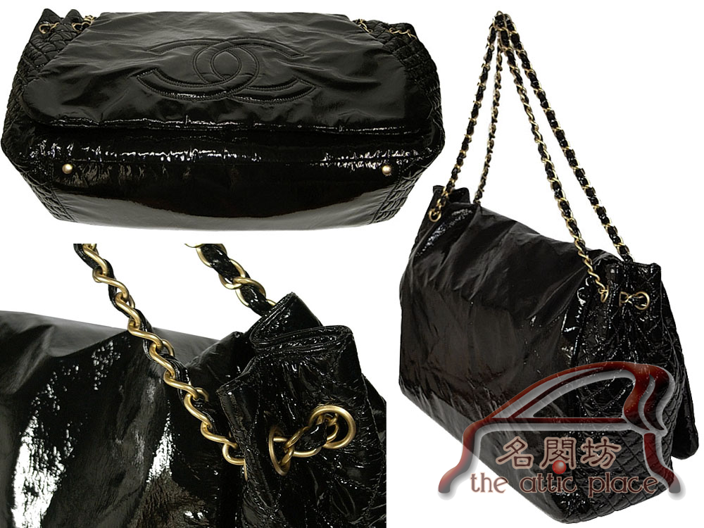 Chanel 11448078 Black Patent Leather in Accordion Large Flap Bag-32706