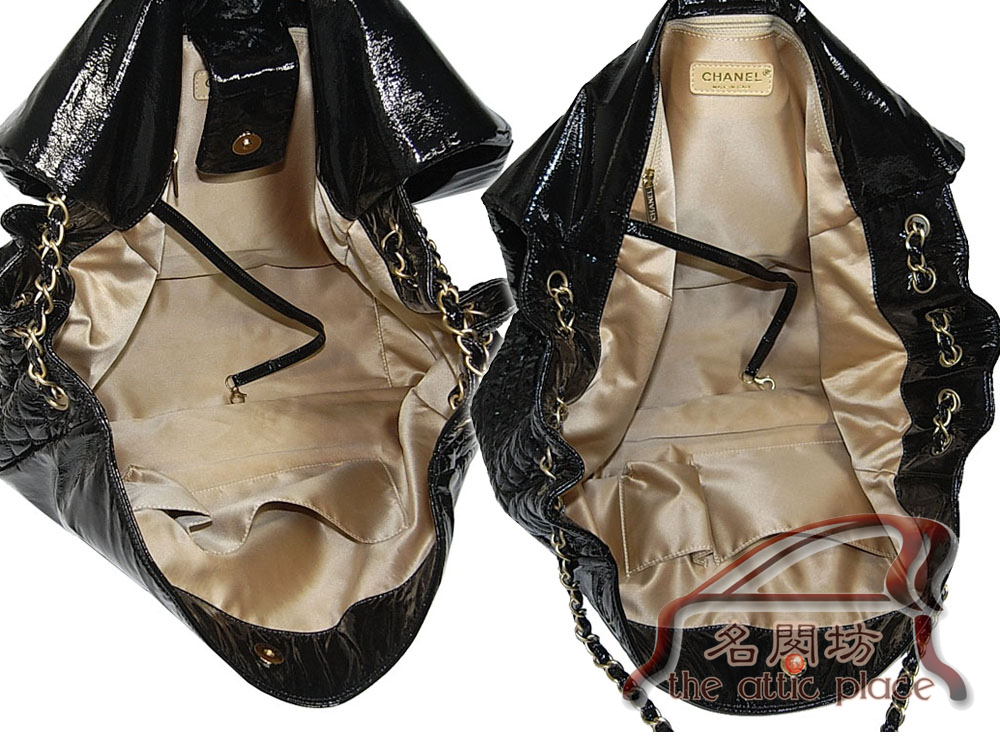 Chanel 11448078 Black Patent Leather in Accordion Large Flap Bag-32704