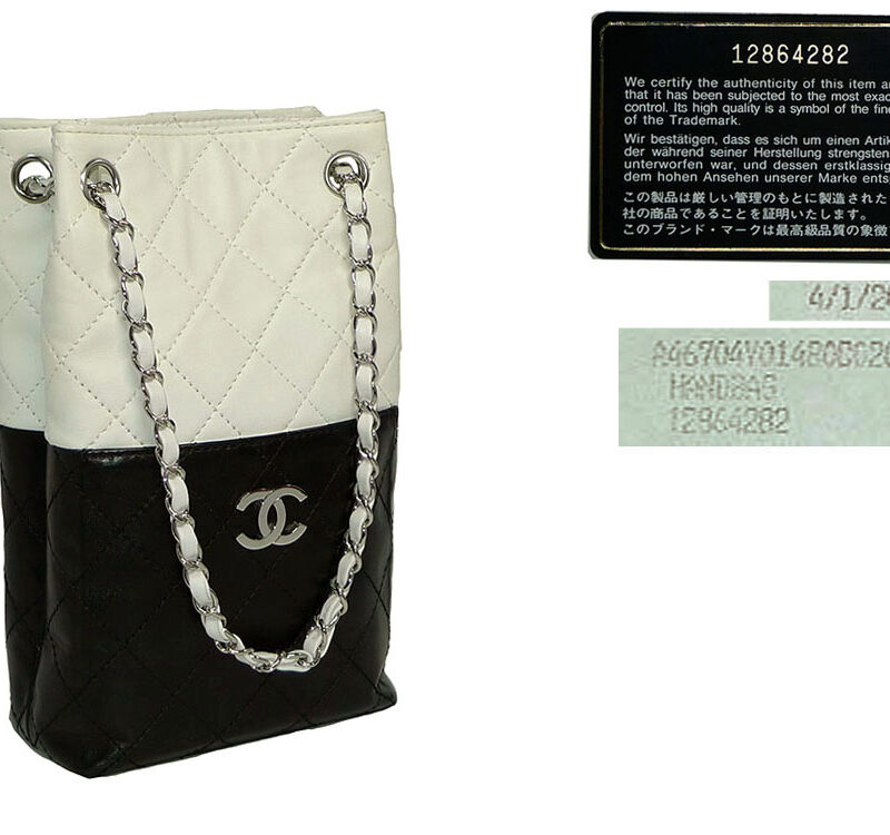 Chanel 12864282 Black / White Lambskin Tote SHW-0