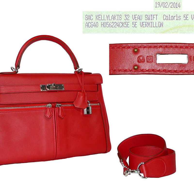 Rare ! Hermes kelly Lakis 32 Swift Leather Vermillion Q Stamp Palladium Hardware -0