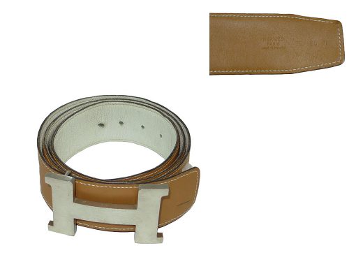 Hermes 42cm Belt Unisex White/ Gold H Silver Constance Bucklet Size 85cm-0