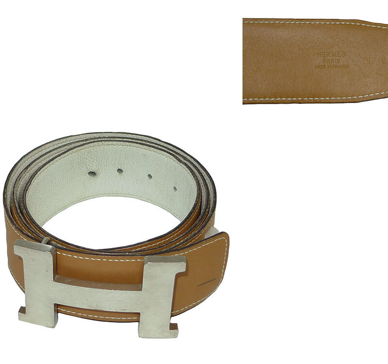 Hermes 42cm Belt Unisex White/ Gold H Silver Constance Bucklet Size 85cm-0