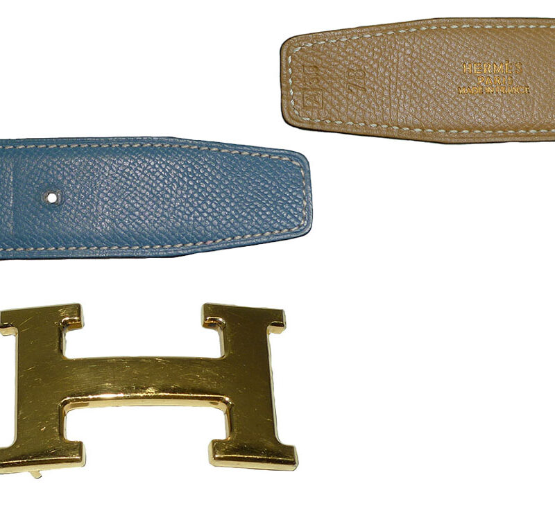 Hermes 32cm Gold/ Blue Jean w H gold Bucklet 78cm-0
