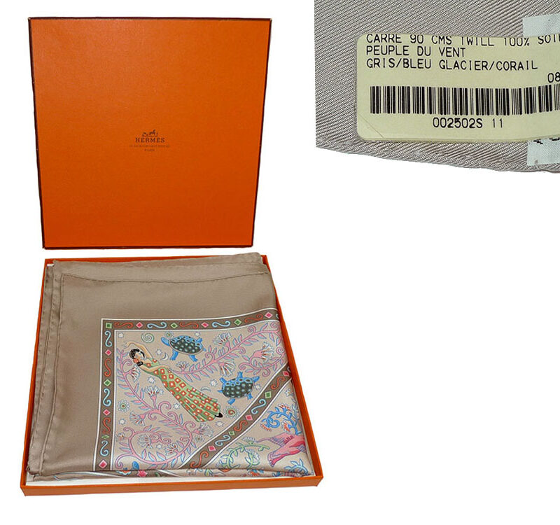 Hermes 90 x 90cm Gris/Bleu Glacier / Corail Peuple Du Vent scarf-0