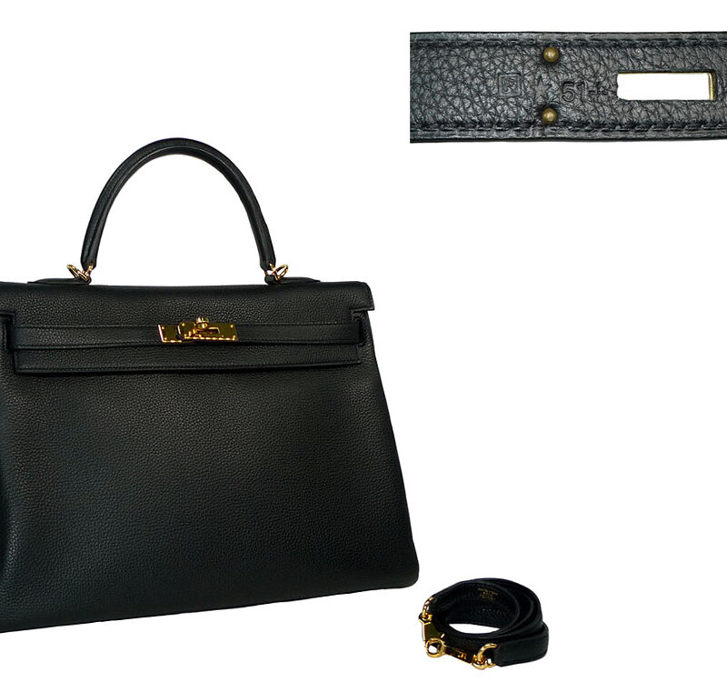 Hermes Kelly 35 Black Togo P Stamp Gold Hardware-0