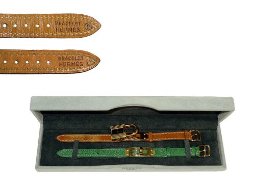 Hermes Vintage Kelly Watch Gold Hardware with 2 Leather Straps-0