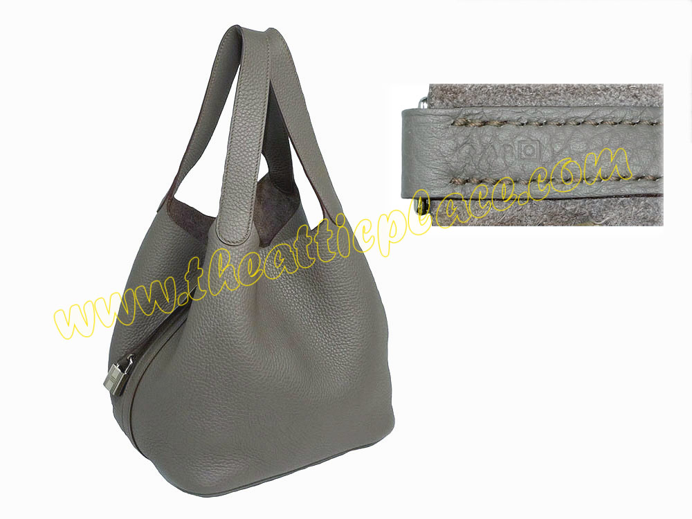 Hermes Picotin Lock 22 Medium Size Etain Clemence Leather O Stamp Unisex -0