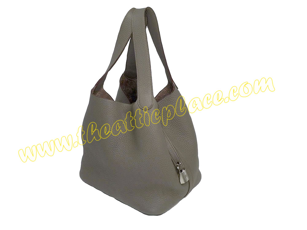 Hermes Picotin Lock 22 Medium Size Etain Clemence Leather O Stamp Unisex -36237