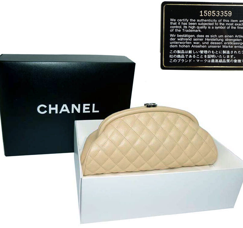 Chanel 15953359 Beige Caviar Half Moon Clutch-0