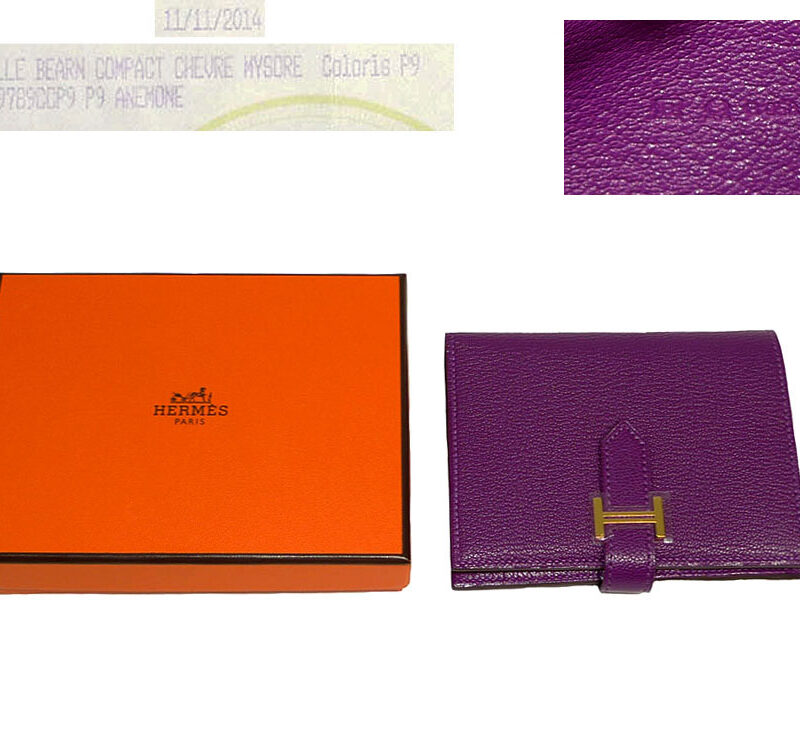 Hermes R Stamp Mysore Anemone Bearn Compact Wallet in Gold Hardware-0