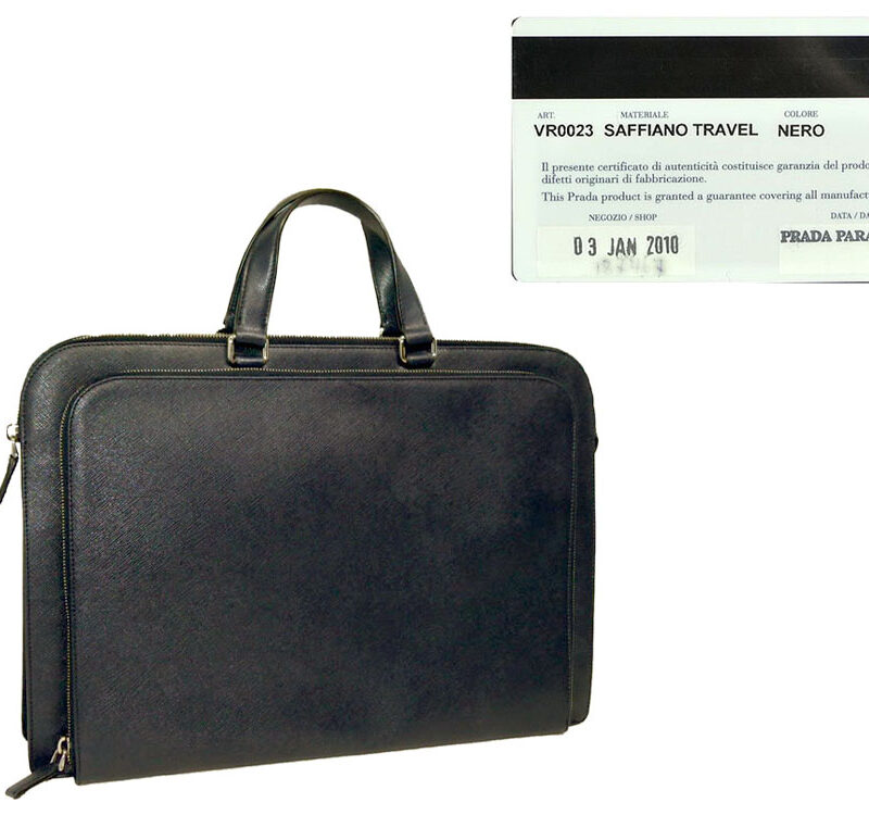 Prada VR0023 Black Saffiano Travel Leather Tote w Two Zip Top Briefcase Luggage-0