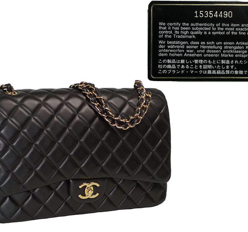 Chanel 15354490 Maxi Double Flap Black Lambskin Gold Hardware-0
