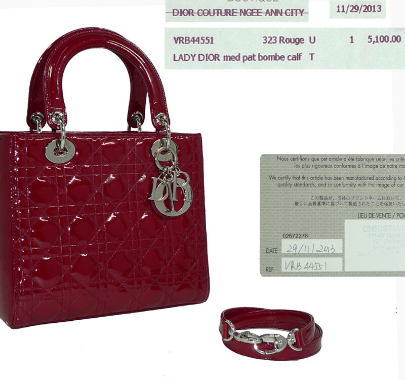 Dior Patent Red Cannage Lady Dior Silver Hardware w Strap-0