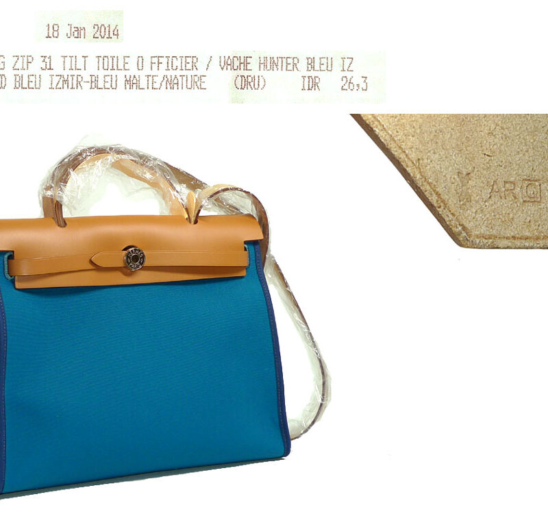 Hermes Herbag Zip 31 Bleu Izmir with Natural Calf Leather PHW Q Stamp -0