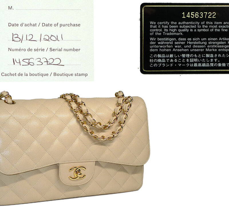 Chanel 14563722 Beige Caviar Jumbo Classic Flap in Gold Hardware-0