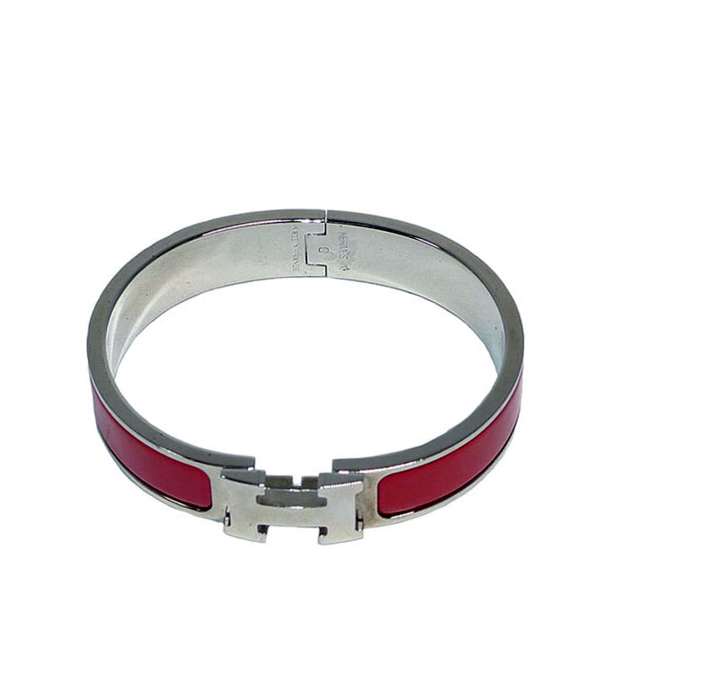 Hermes Clic H Narrow Bracelet Silver Hardware Red Enamel O-0