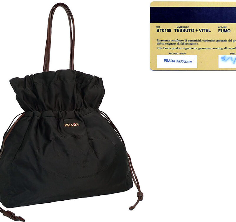 Prada BT0159 Black Nylon Logo Jacquard Drawstring Shopping-0