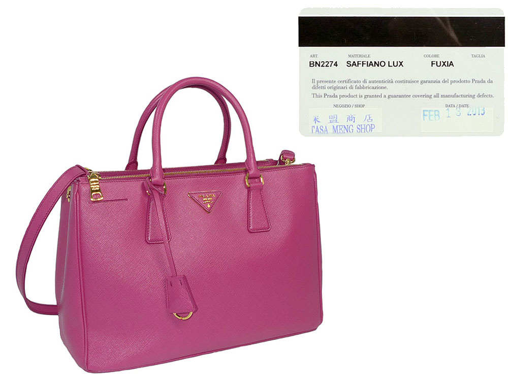 Prada Fuxia BN2274 Saffiano Lux Medium Tote w Strap-0