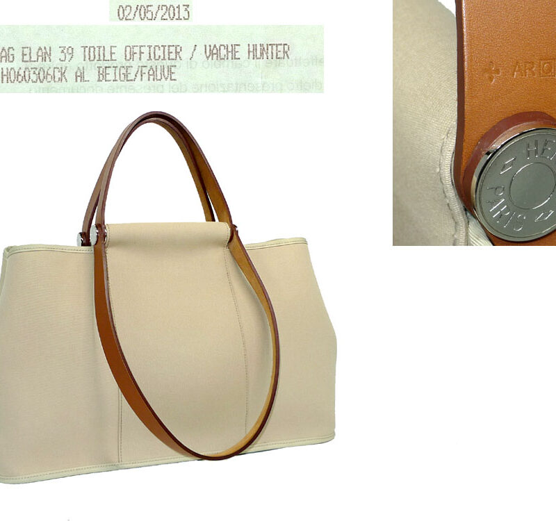 Hermes Cabag Elan 39 Q Stamp Beige/ Fauve Toile Officier -0