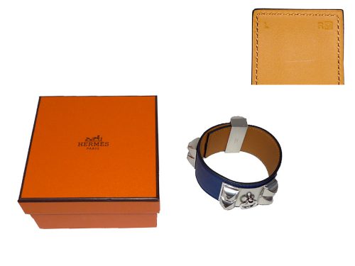 Hermes CDC Blue Sapphire Q Stamp L Size Palladium Hardware-0