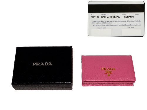Prada 1M0222 Pink Fuoco Saffiano Metal Card Holder-0