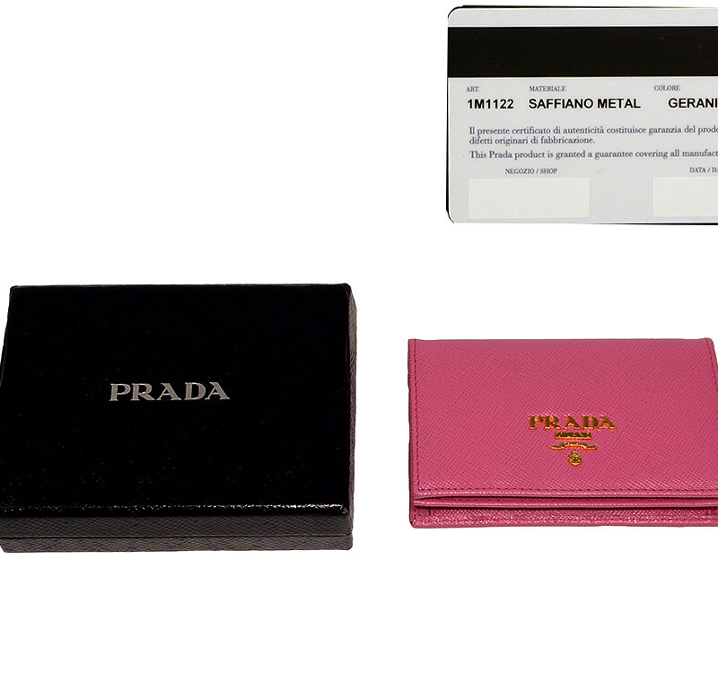 Prada 1M0222 Pink Fuoco Saffiano Metal Card Holder-0
