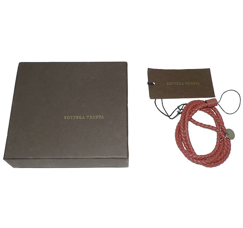 Bottega Veneta Peach Woven Leather Lanyard -0