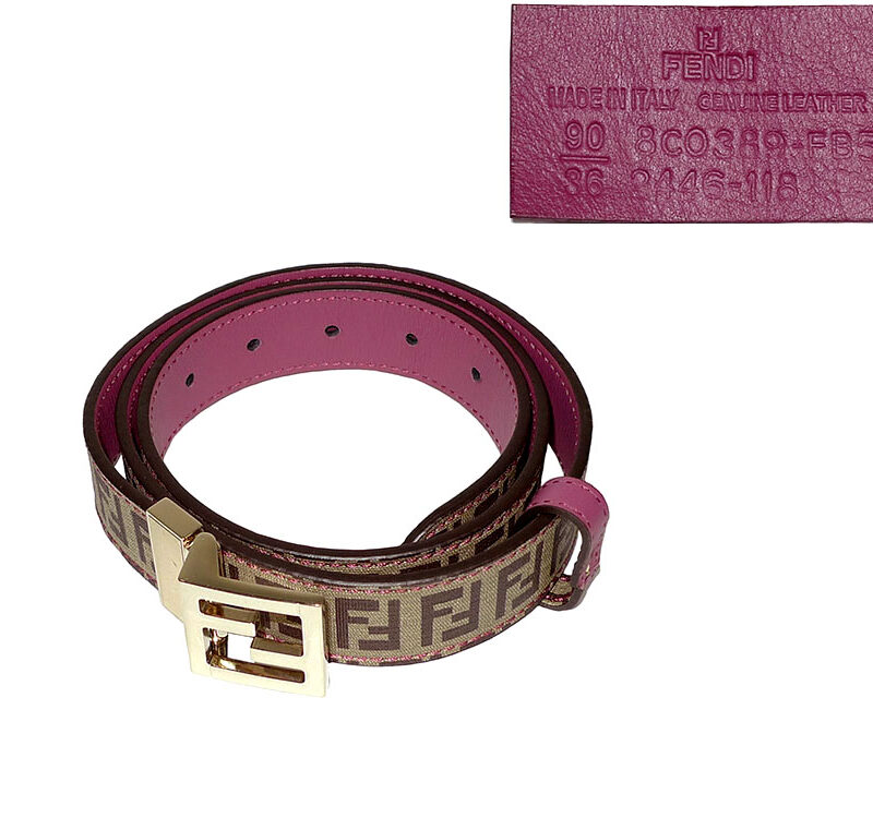 Fendi Zucchino Pink 90cm Revisible Belt Gold Hardware-0