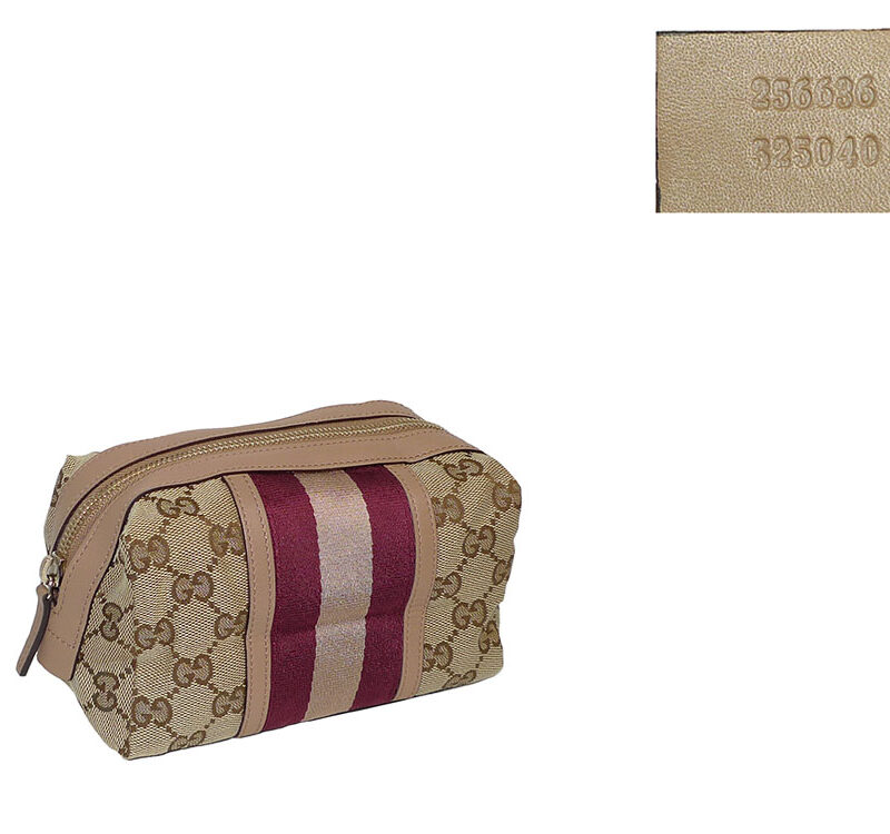 Gucci 256636 Peach GG Web Peach/ Cherry Cosmetic Pouch-0