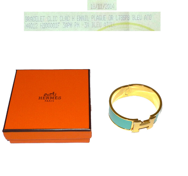 Hermes Clic-Clac H Bleu Atoll Enamel PM 1" Wide Bracelet with Gold Plated Hardware-0