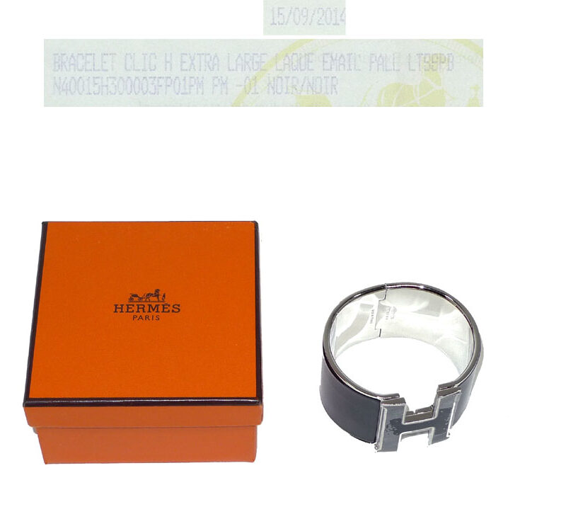 Hermes Hermes H Clic Clac XL Wide N Stamp Enamal Black Silver Hardware in PM Size -0