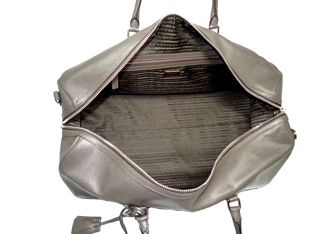 Prada Ivory Grey Saffiano Leather Duffel / Travel Bag-33656