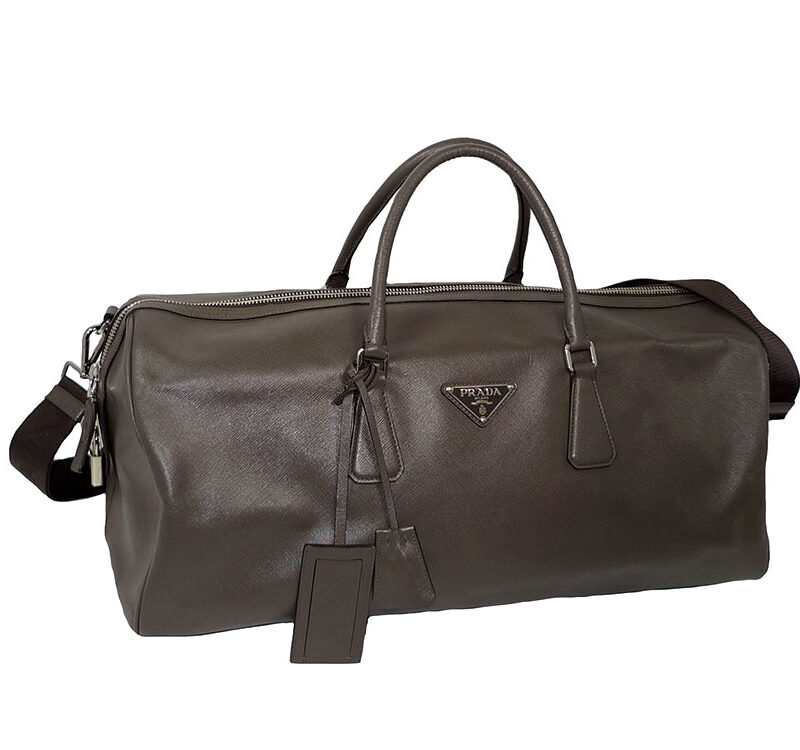 Prada Ivory Grey Saffiano Leather Duffel / Travel Bag-0