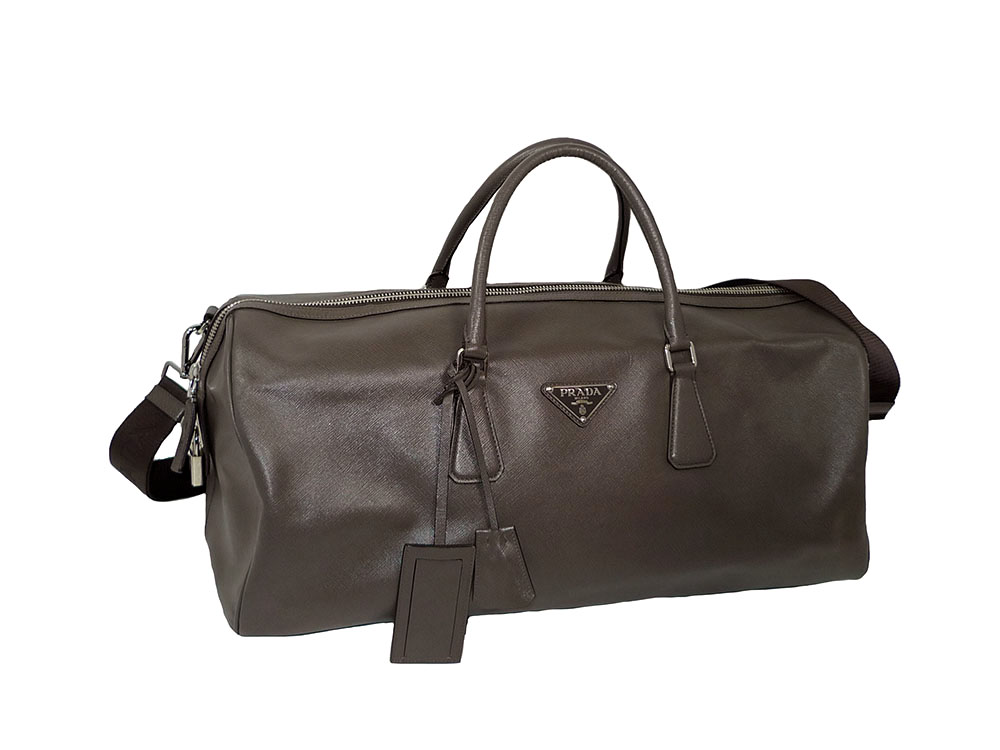 Prada Ivory Grey Saffiano Leather Duffel / Travel Bag-0