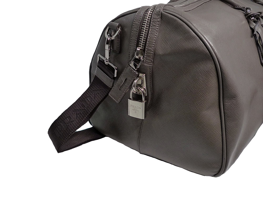 Prada Ivory Grey Saffiano Leather Duffel / Travel Bag-33657