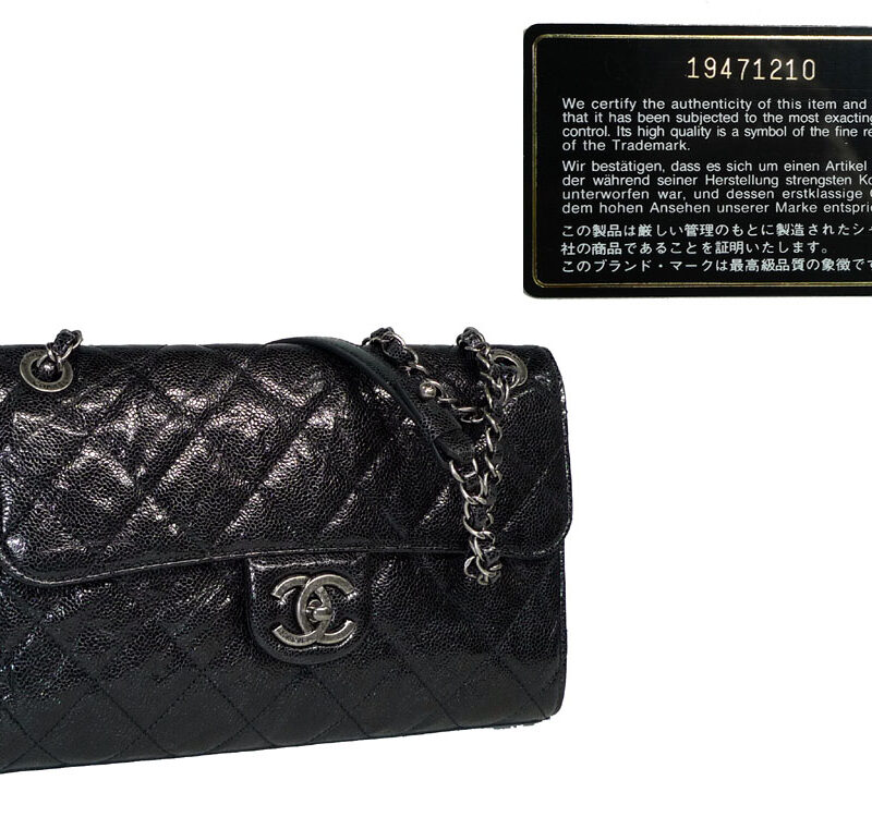 Chanel 19471210 Black Glace Distressed Caviar 12.5" Jumbo Flap Ruthenium Hardware-0