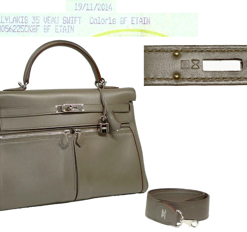 Rare ! Hermes kelly Lakis 35 Swift Leather Etain P Stamp Palladium Hardware -0