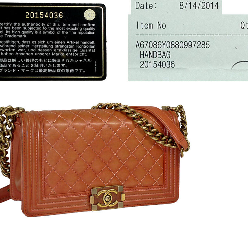 Chanel 20154036 Orange Aged Calf Quilted Le Boy Flap Medium Mat Gold Hardware-0