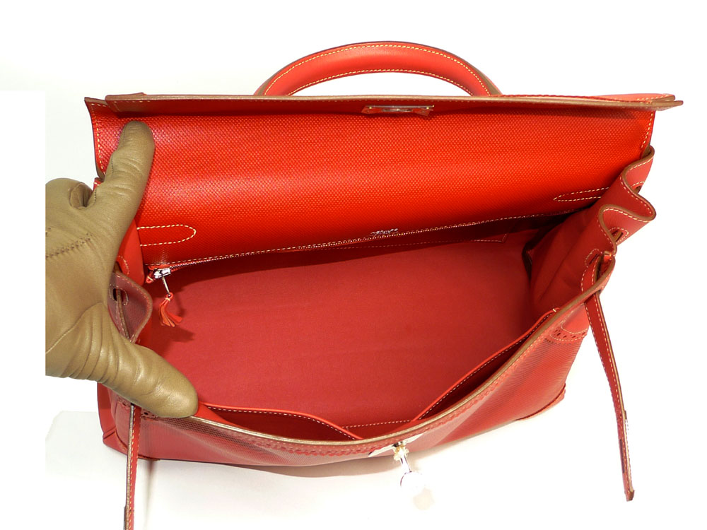 Hermes Kelly Ghillies 35cm R Stamp Veau Grain DH Sanguine Color Palladium Hardware-33716