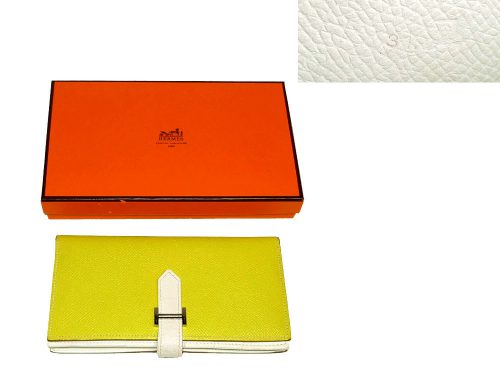 Hermes Bearn Wallet O Stamp Yellow/ White Epsom Palladium Hardware-0