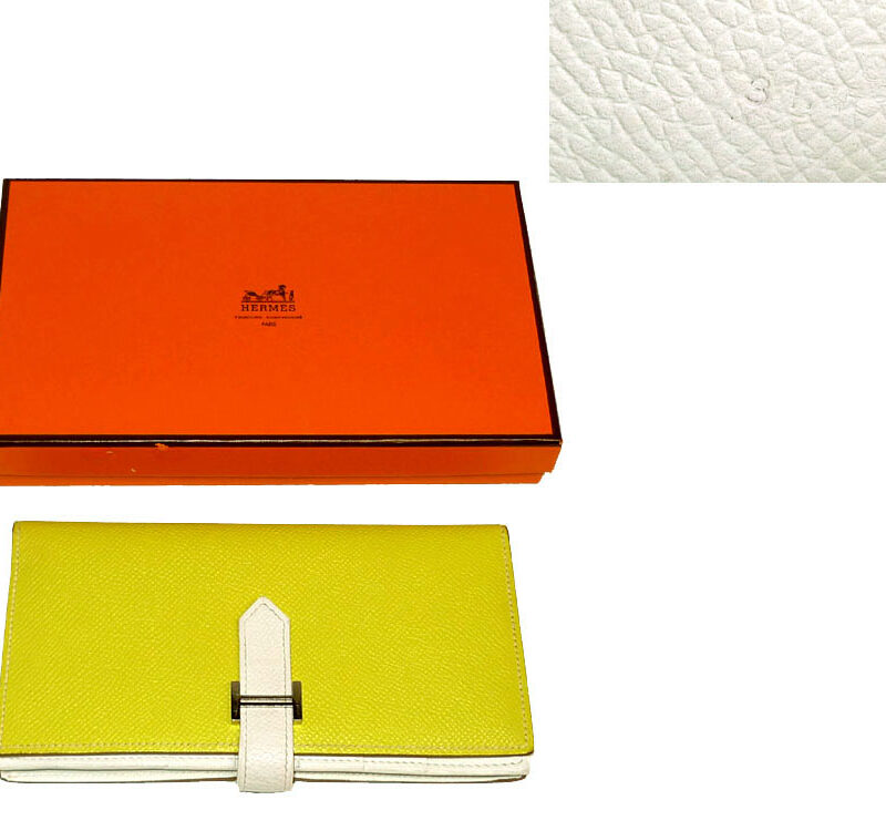 Hermes Bearn Wallet O Stamp Yellow/ White Epsom Palladium Hardware-0