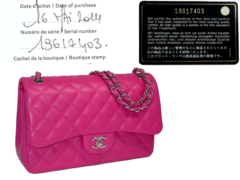 NEW !! Chanel 19617403 Fuschia Lambskin Jumbo Double Flap with Silver Hardware-0