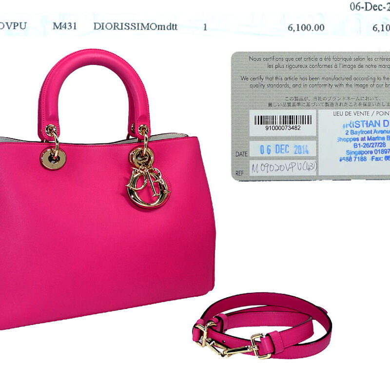 Dior M431 Fuschia " Diorissimo " Bag Medium Tote in Smooth Dior Calf Skin Silver Hardware-0