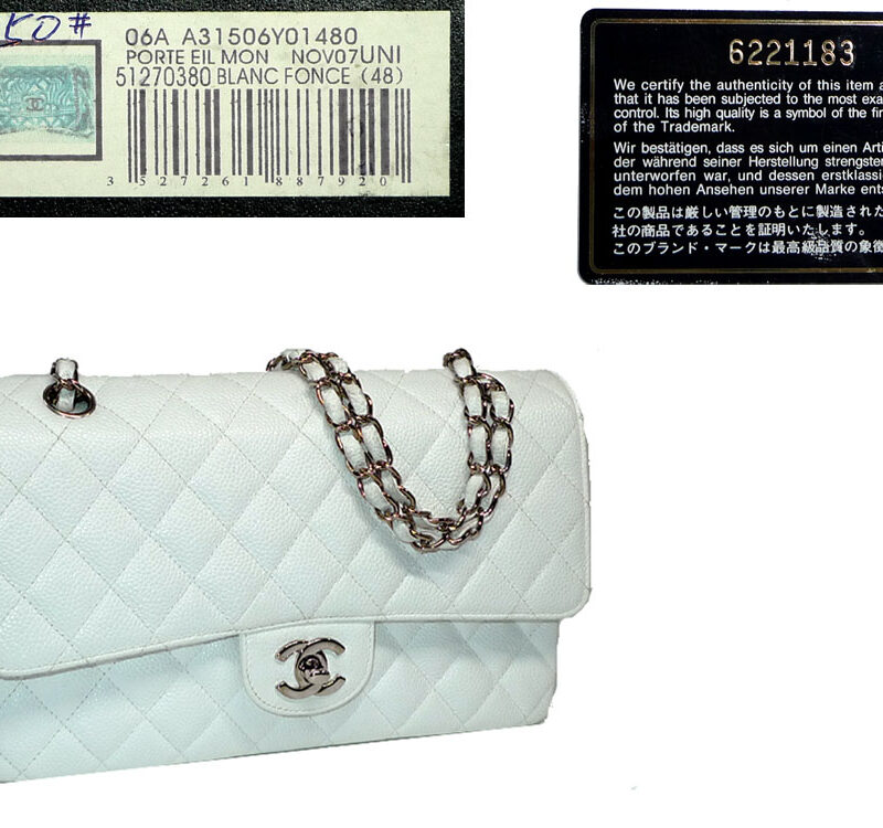 Chanel 6221183 White Caviar 10" Medium Classic Flap Silver Hardware-0