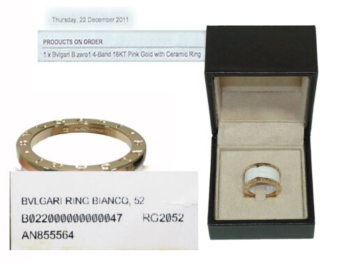 Bvlgari B.Zero 1 4 -Band 18KT Pink Gold Size 52 White Ceramic Ring